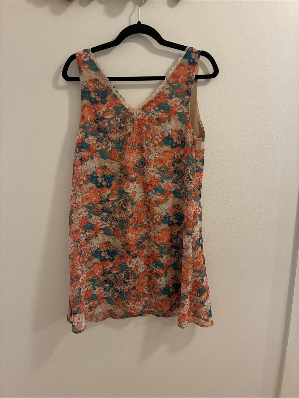 Floral V-Neck Mini Dress in Coral & Teal